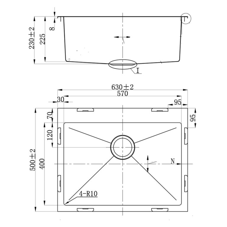 FSD 22431 Single Bowl Top Mount Sink R10 Nano Pearl Black Coating Dimension